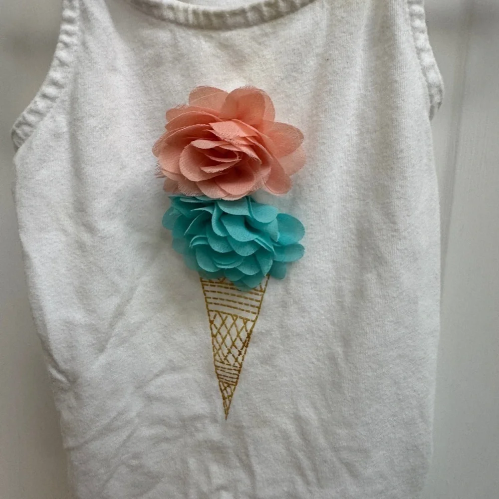 2T Girls White Ice Cream Floral Graphic Kids Sleeveless Tank Top Blouse Top